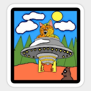 Cat riding a UFO Sticker